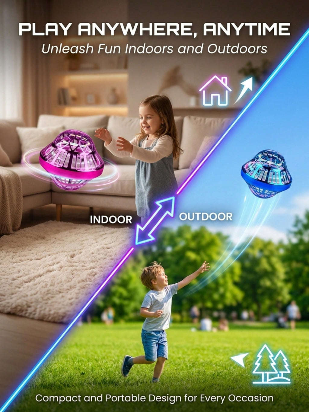 Flying Orb Ball Toy with LED Lights, Auto-Rebound Hand-Controlled Hovering Spinner for Indoor Outdoor Play, Gifts for Boys and Girls Ages 6+