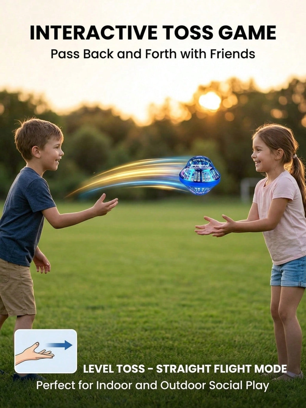 Flying Orb Ball Toy with LED Lights, Auto-Rebound Hand-Controlled Hovering Spinner for Indoor Outdoor Play, Gifts for Boys and Girls Ages 6+