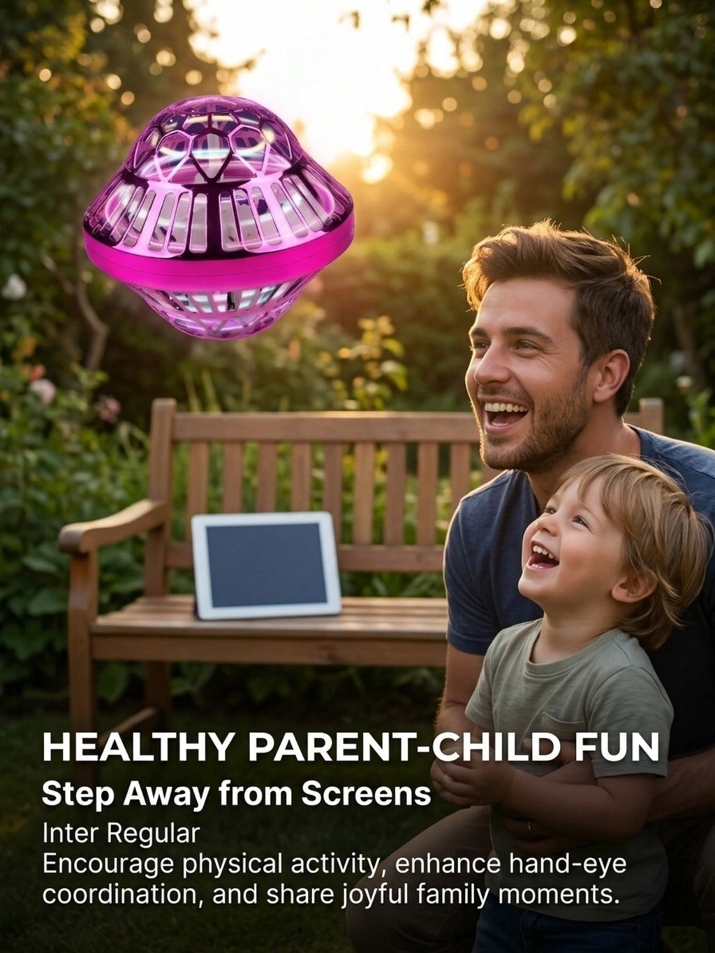 Flying Orb Ball Toy with LED Lights, Auto-Rebound Hand-Controlled Hovering Spinner for Indoor Outdoor Play, Gifts for Boys and Girls Ages 6+