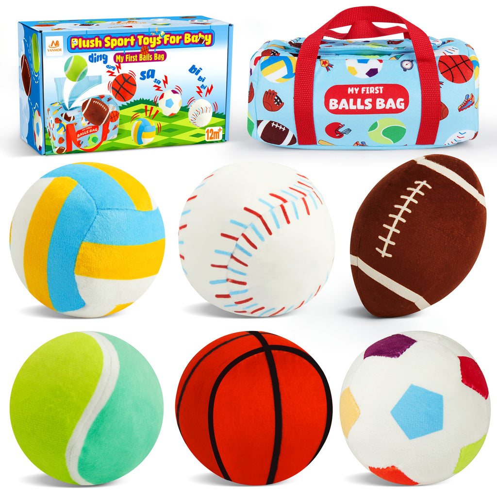 Baby Sensory Balls Set 6 Pcs Soft Plush Crinkle Rattle Toys for Toddlers Newborns - Texture Ball with Travel Storage Bag, Early Learning Infant Toy for 12+ Months, Baby Shower Gift Boys Girls