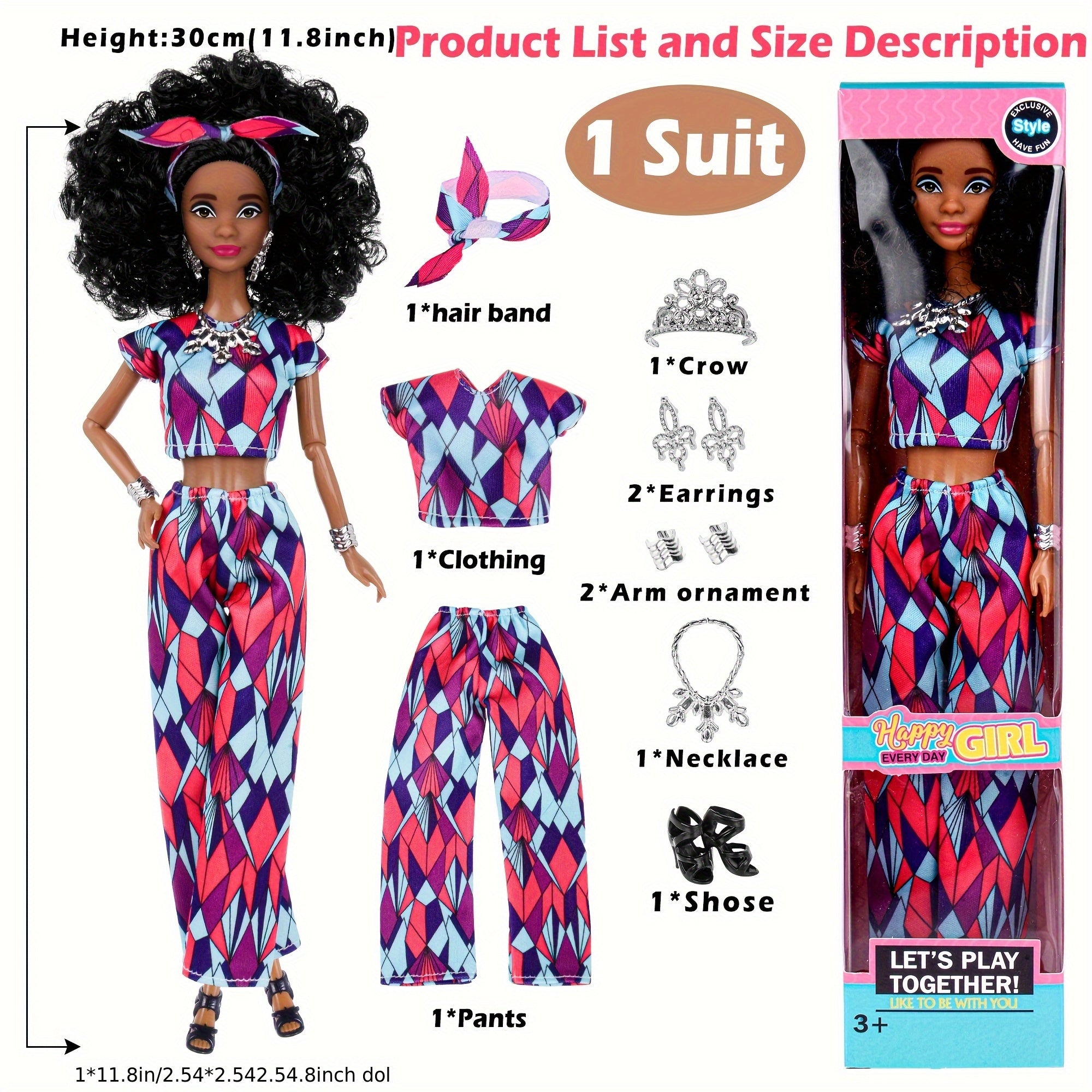 African American Fashion Dolls 6 Pack 11.5 Inch Curly Hair – Removable Career Outfits Gown Chef Nurse Flight Attendant Party Favors Gift for Girls Ages 3+