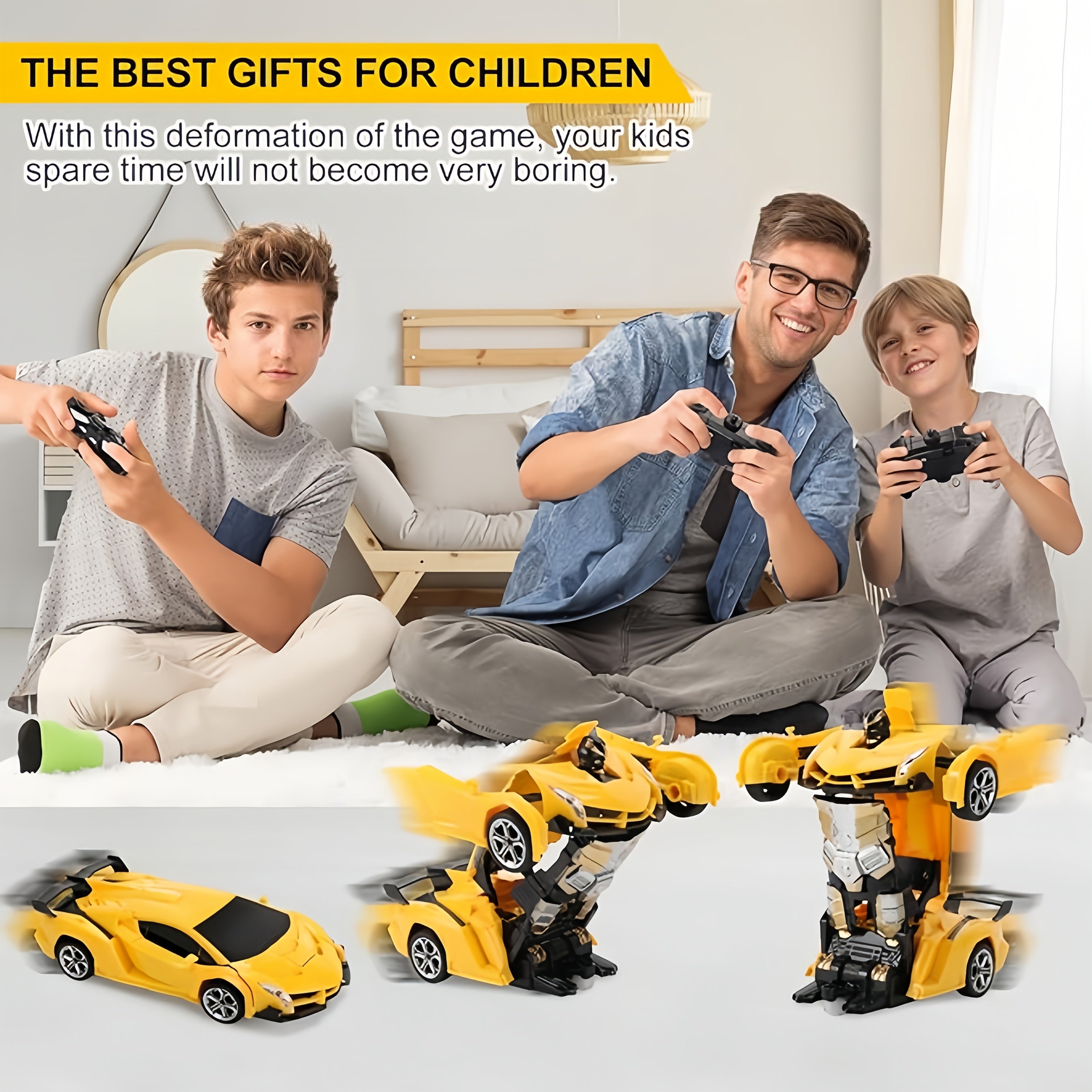 RC Robot Stunt Car One-Button Transform 2.4GHz 360 Drift LED Light 45M Range Parent Child Interactive Toy Kids Boys Ages 3+ Christmas Birthday Festival Gift