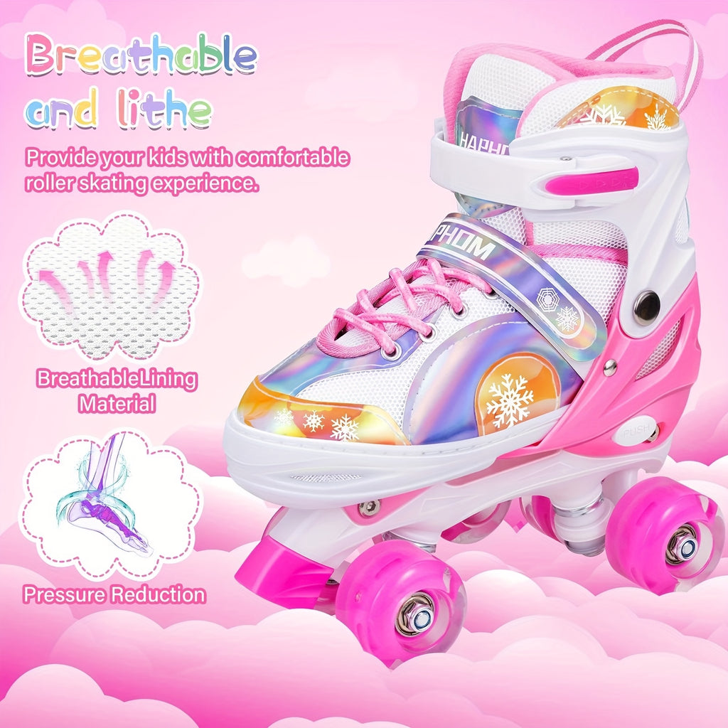 Light Up Roller Skates for Boys Kids Adjustable 4 Sizes LED Wheels Beginner Outdoor Skating Shoes Toddler Youth Ages 3 4 5 6 Birthday Christmas Gift