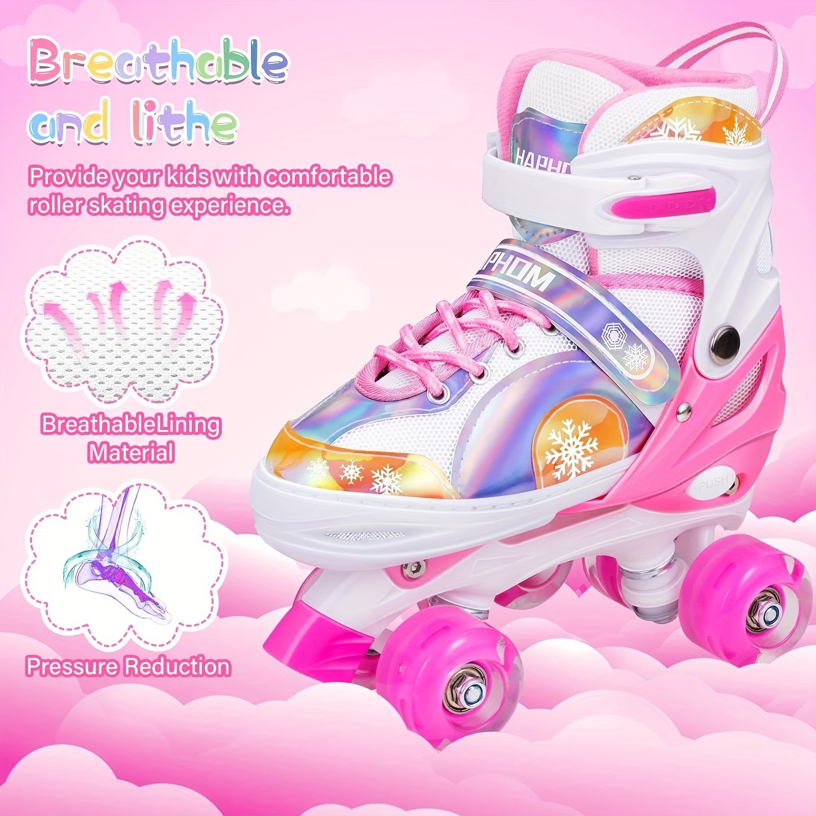 Light Up Roller Skates for Boys Kids Adjustable 4 Sizes LED Wheels Beginner Outdoor Skating Shoes Toddler Youth Ages 3 4 5 6 Birthday Christmas Gift