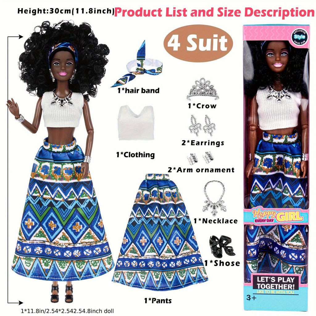 African American Fashion Dolls 6 Pack 11.5 Inch Curly Hair – Removable Career Outfits Gown Chef Nurse Flight Attendant Party Favors Gift for Girls Ages 3+