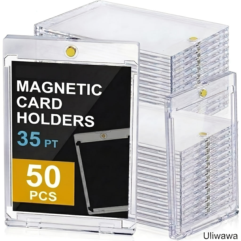 Magnetic One-Touch Card Holder 35pt 90% UV Protection - Hard Plastic Trading Card Case for Baseball Football Pokemon Sports MTG Cards