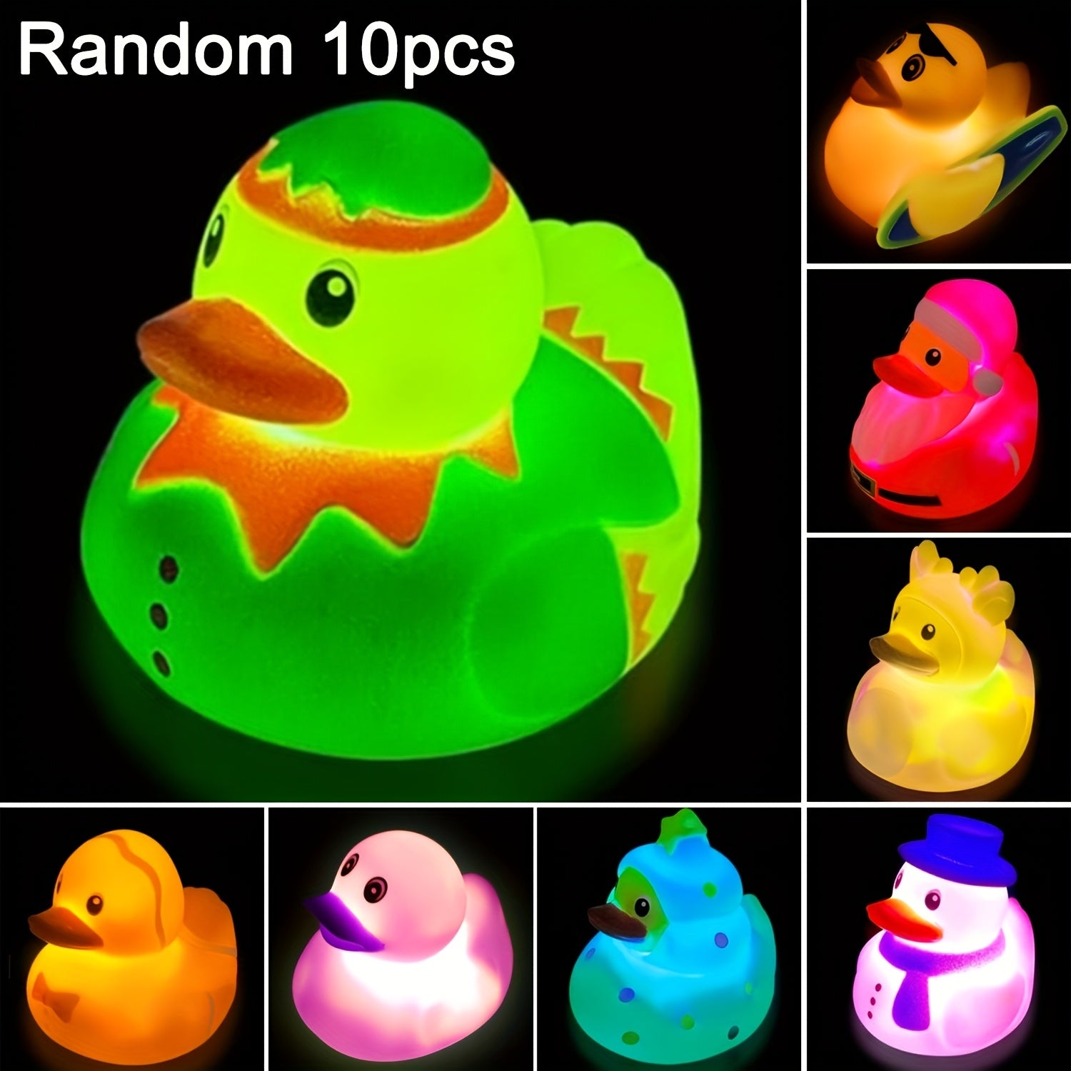 Light Up Duck Bath Toys for Toddlers - Flashing LED Rubber Ducks for Baby Bath Time, Pool & Water Play, Fun Birthday Christmas Halloween Gift for Boys Girls Ages 1-5, Random Colors, 4-Pack