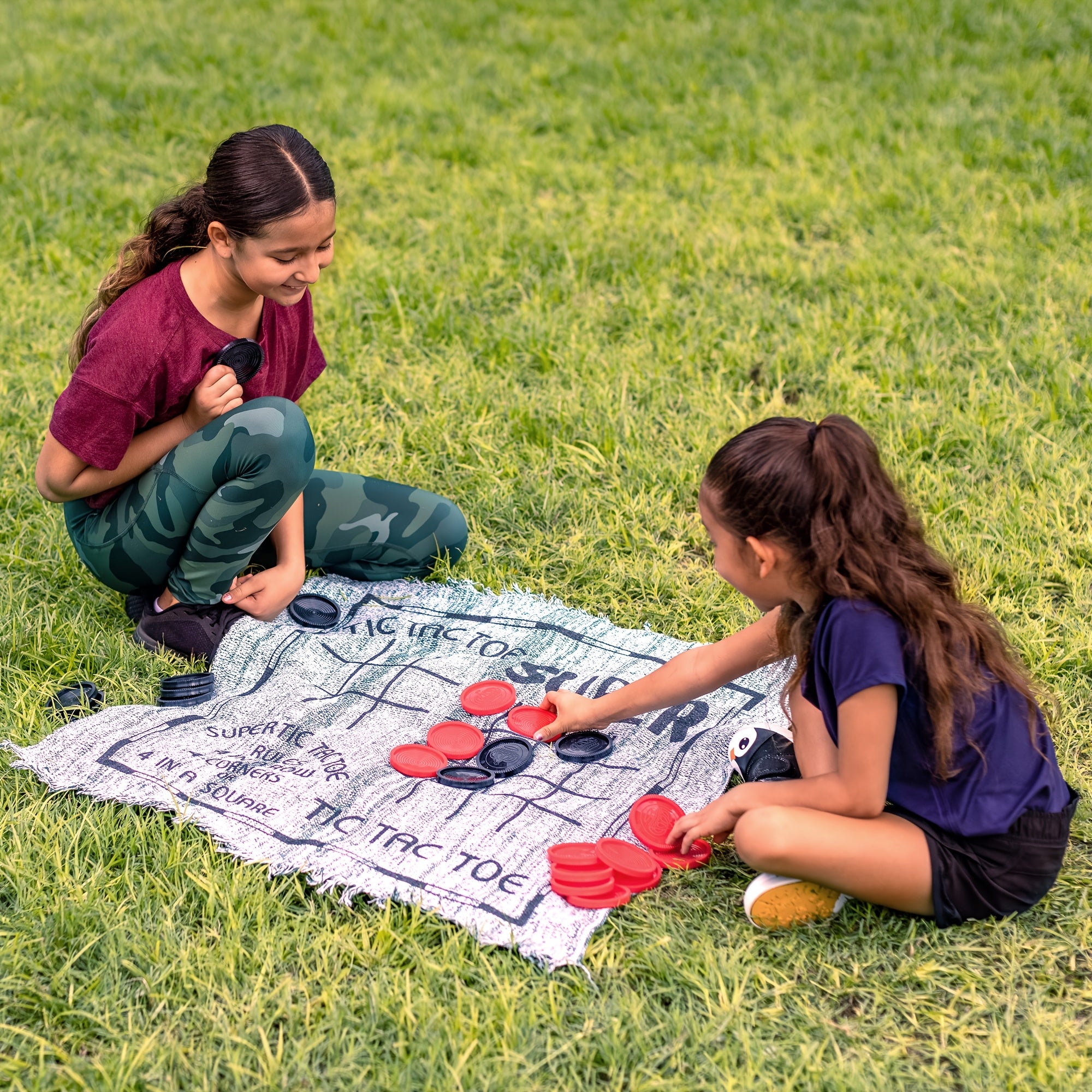 3-in-1 Giant Checkers and Tic Tac Toe Game Set with Reversible Mat 24 Oversized Chips Family Lawn Game Indoor Outdoor BBQ Party Easter Birthday Gift Ages 3+