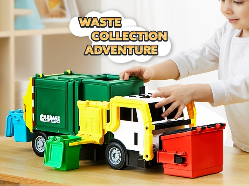 Garbage Truck Toy with Lights & Sounds – 16" Large Friction Powered Truck, Dumpster & Trash Bins, Garbage Sorting Learning Cards, Front-Load Dump Action, Birthday Gift for Kids Ages 3+
