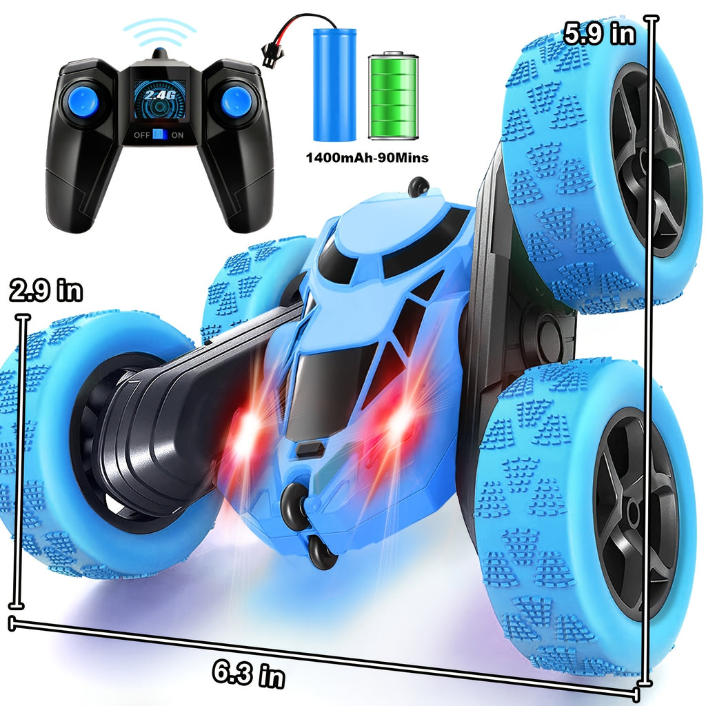 RC Stunt Car Double Sided 360 Flip 4WD Remote Control Car 2.4GHz LED Headlights 1400mAh Rechargeable Battery All Terrain Kids Boys Ages 6+ Birthday Christmas Gift