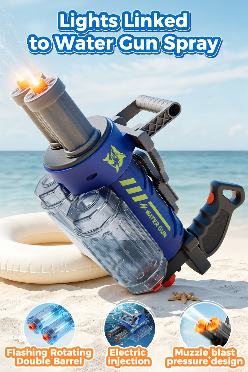 Gatling Electric Water Gun with LED Lights - Super Soaker 10-Meter Range, Automatic Water Blaster for Pool Party Beach Battle, Summer Outdoor Toy for Kids Adults Boys Girls