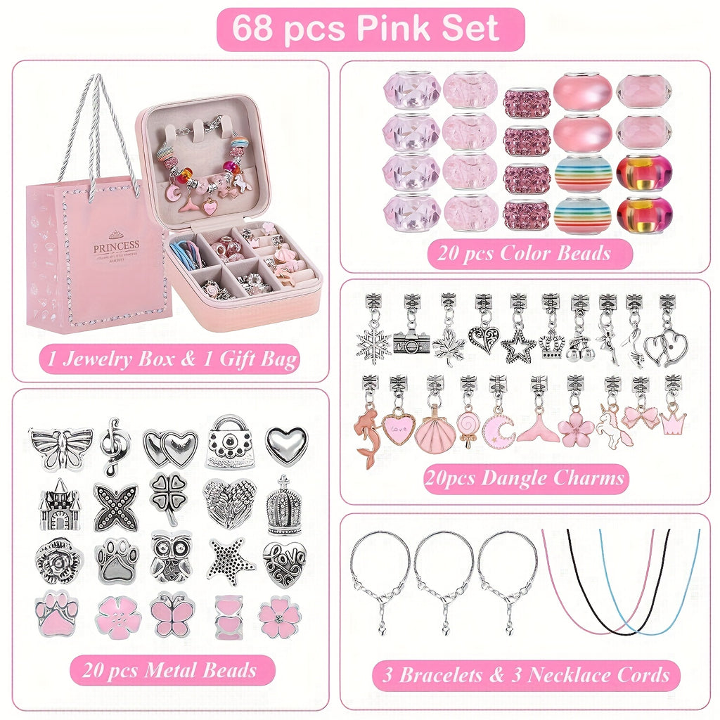 Pink Bracelet Making Set with Portable Jewelry Box – Unicorn & Mermaid Jewelry Making Crafts for Girls, Handmade Bracelet Kit, Birthday Christmas Graduation Gift for Teen Girls & Women