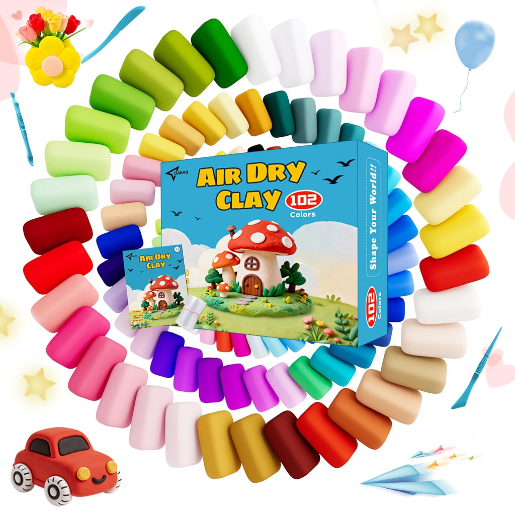 Air Dry Clay Kit 102 Colors – Modeling Clay with Sculpting Tools, Soft Ultra-Light Magic Clay for Kids & Adults, Ideal for Sculpture, Crafting & School Projects, Halloween Christmas Gift