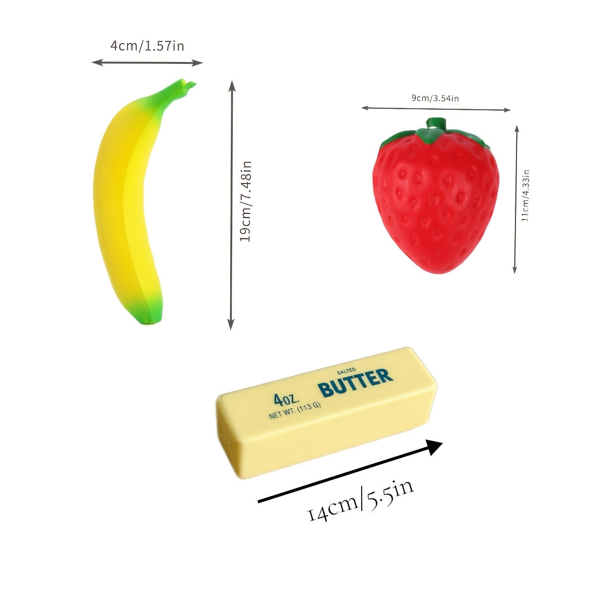 Squishy Food Slow Rising Stress Relief Toy Set 3/6pcs Butter Banana Strawberry PU Foam Sensory Squeeze Toys – Pretend Play Simulation Food for Kids Classroom Holiday Office Decoration Gift