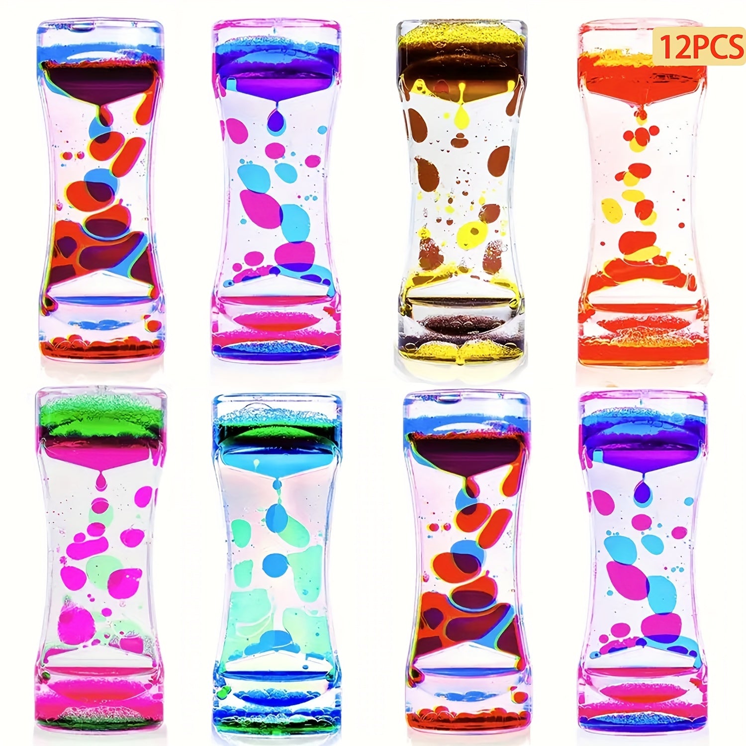 Liquid Motion Bubbler Sensory Toys 12 Pack – Colorful Hourglass Timer Calm & Anxiety Relief Toys for Kids, Teens & Adults
