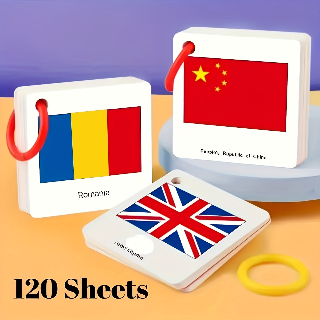 World Flags Flashcards 120 Pcs – Countries & Flags Recognition Cards Cultural Education Geography Learning Party Game Desk Decor Gift