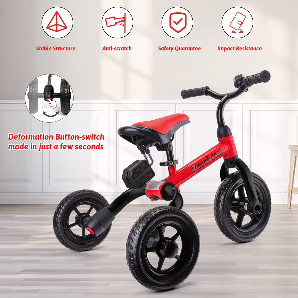 3-in-1 Foldable Toddler Tricycle for Boys Girls Ages 2+, 4-Mode Balance Bike with Detachable Pedals Training Wheels Carbon Steel Frame Puncture-Proof EVA Tires, Indoor Outdoor Ride-On, Birthday Christmas Gift