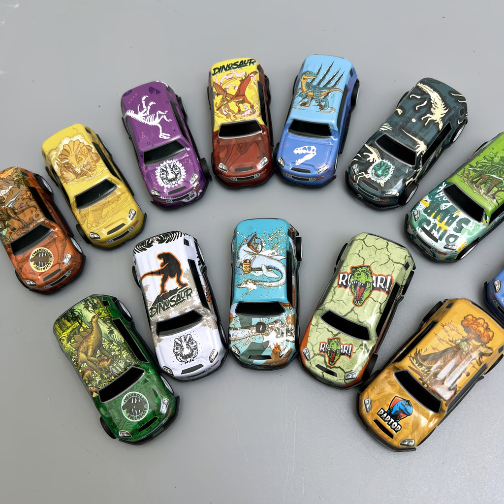 Dinosaur Toy Car Set 29-30pcs Pull Back Mini Racing Cars with City Traffic Map T-Rex Spinosaurus Figures No Battery Kids Party Favors Boys Girls Ages 3+ Gift