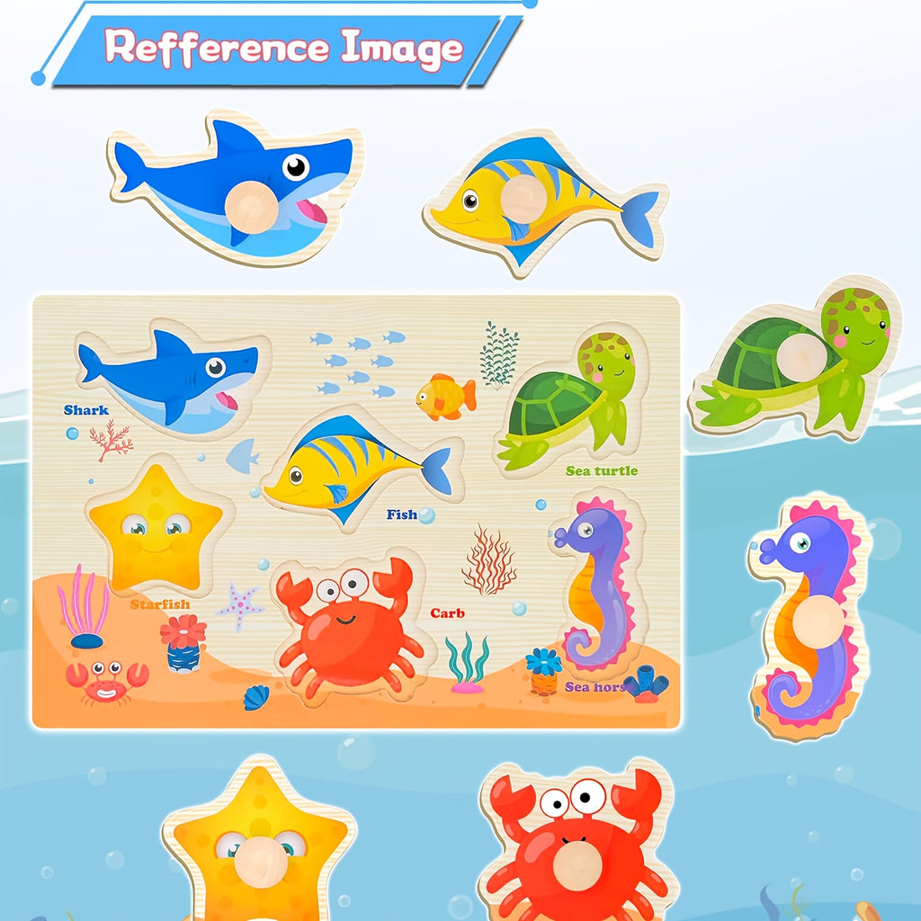 Wooden Jigsaw Puzzles for Toddlers Preschoolers Farm Animal Dinosaur Fruit Shape Number Educational STEM Toy Boys Girls Ages 2-5