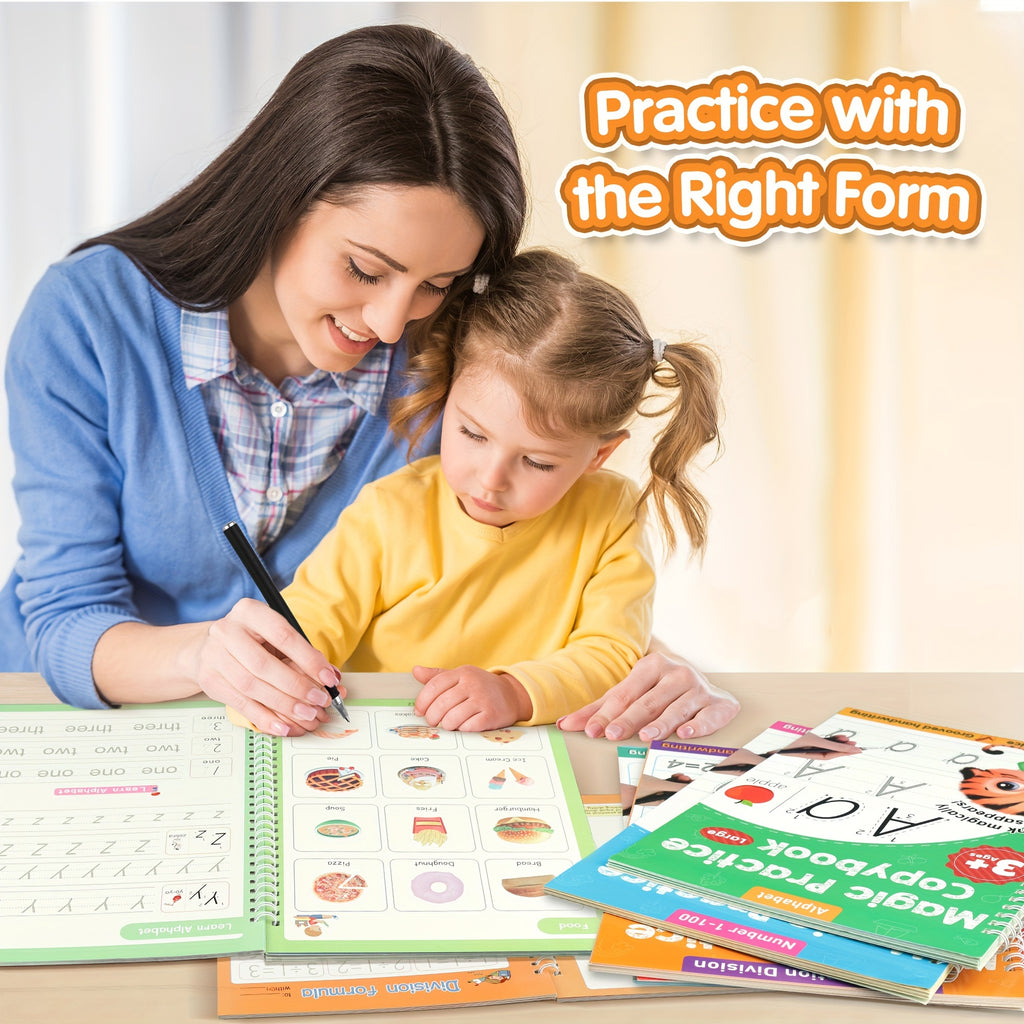 Magic Grooved Handwriting Practice Book for Kids Reusable Tracing Workbook Letters Numbers Drawing Ages 3-8 Kindergarten Preschool Learning Gift