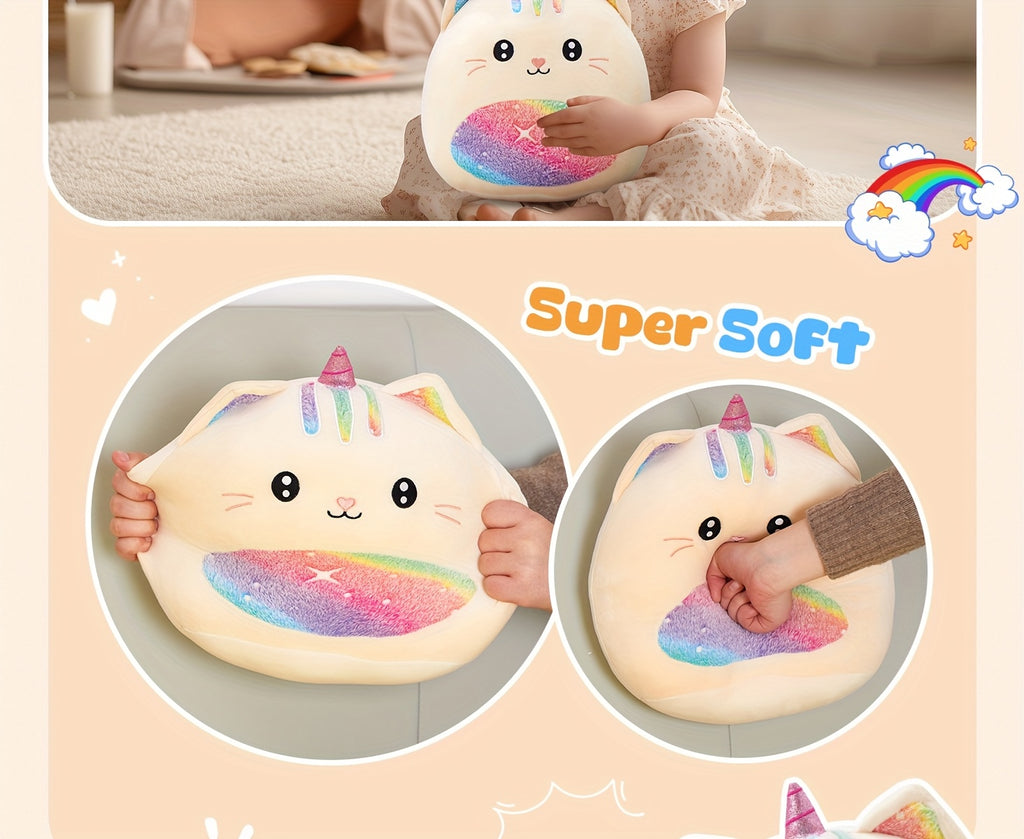 Rainbow Unicorn Kitty Plush Stuffed Pillow - Unicorn Cat Stuffed Animal for Room Decor, Fantasy Playroom Decor, Birthday Mother's Day Gift for Kids Girls Women Friends