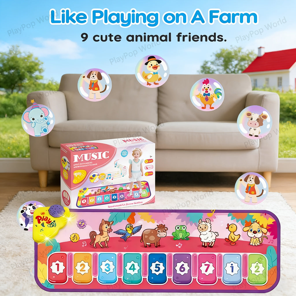 Kids Piano Play Mat – Farm Animal Musical Carpet Dance Mat with Keyboard & Sounds, Sensory Educational Toy for Babies Toddlers Boys Girls Indoor Outdoor, Birthday Christmas Gift