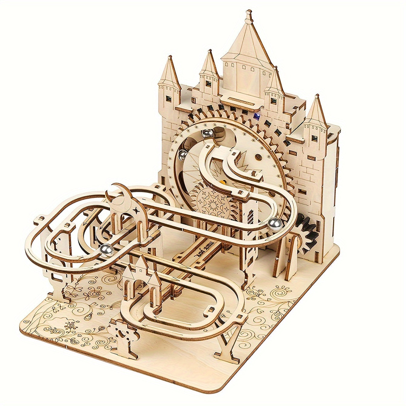 Electric Marble Run 3D Wooden Puzzle Kit STEM DIY Building Set for Kids Teens Adults – Brain Teaser Model Gift for Christmas Birthday