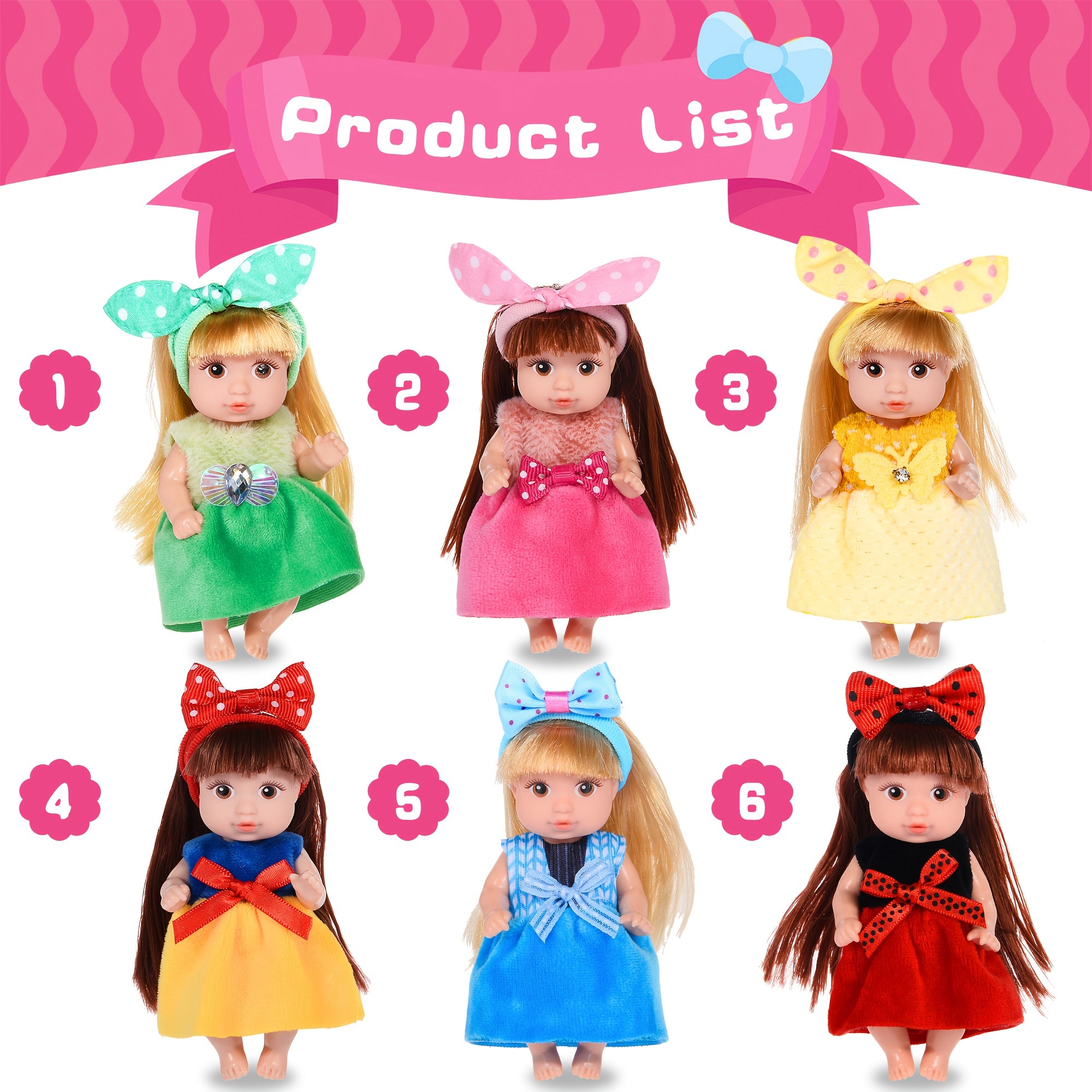 Mini Fashion Doll Set 6 Pack – 4 Inch Dolls with Stylable Hair Rotatable Limbs & Cute Outfits, Gift-Ready Box, Kids Party Favor Birthday Christmas Gift