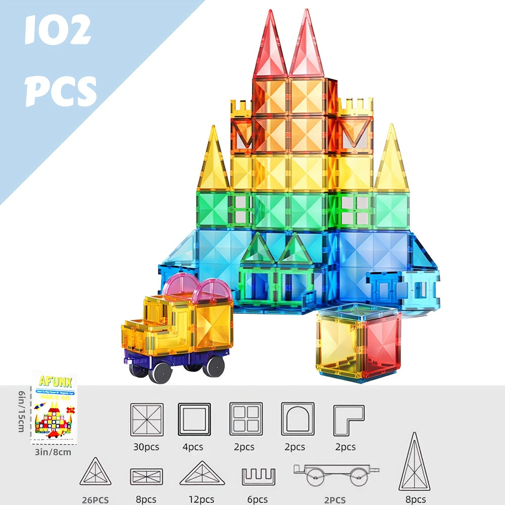 Magnetic Tiles for Kids 116pcs Castle STEM Building Blocks – 3D Magnetic Construction Pretend Castle Playset Preschool Learning Toy Gift for Boys Girls Age 3+