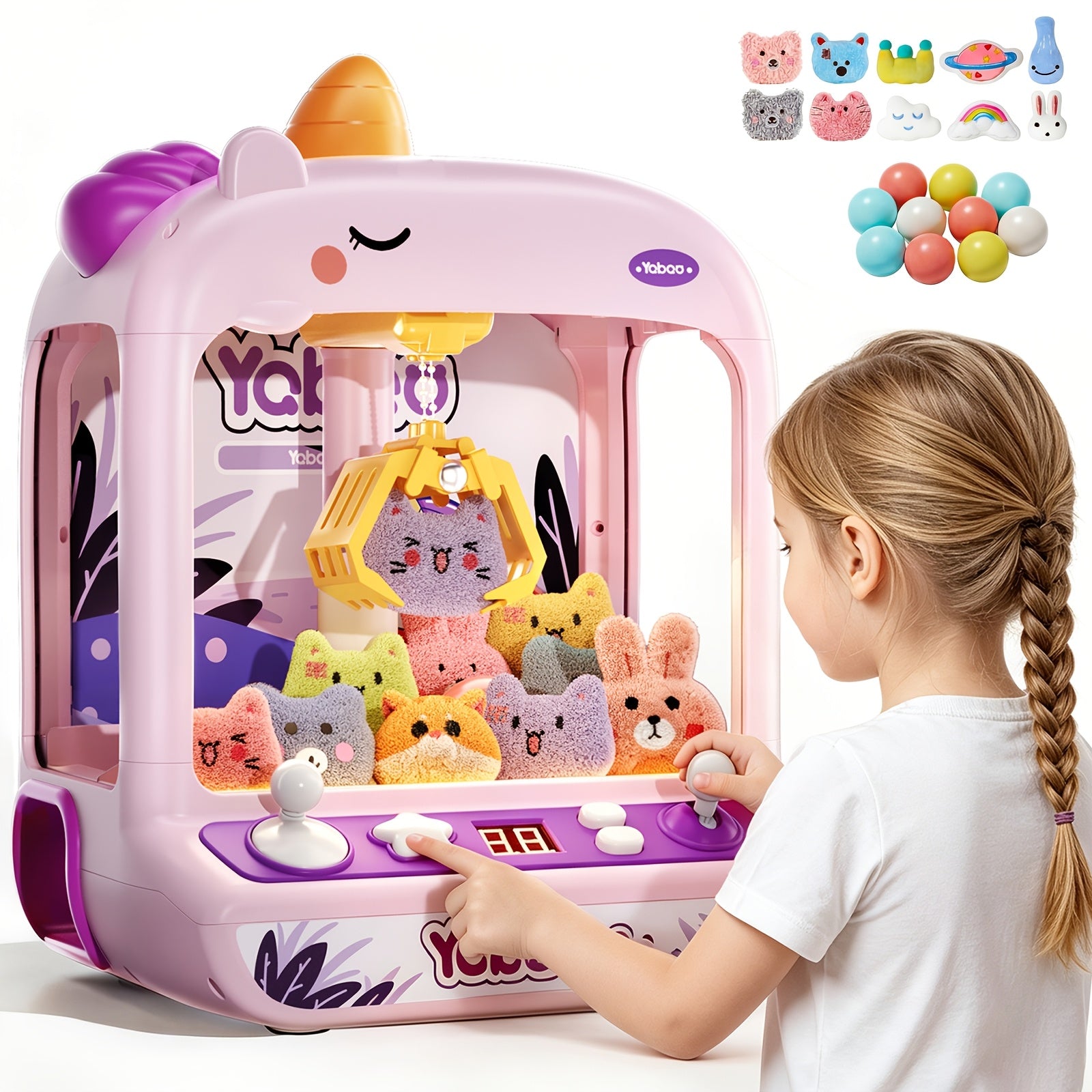 Mini Claw Machine for Kids Unicorn Arcade Vending Toy - Fun Party Game Birthday Gift for Girls Boys Ages 3+, Purple Green Pink
