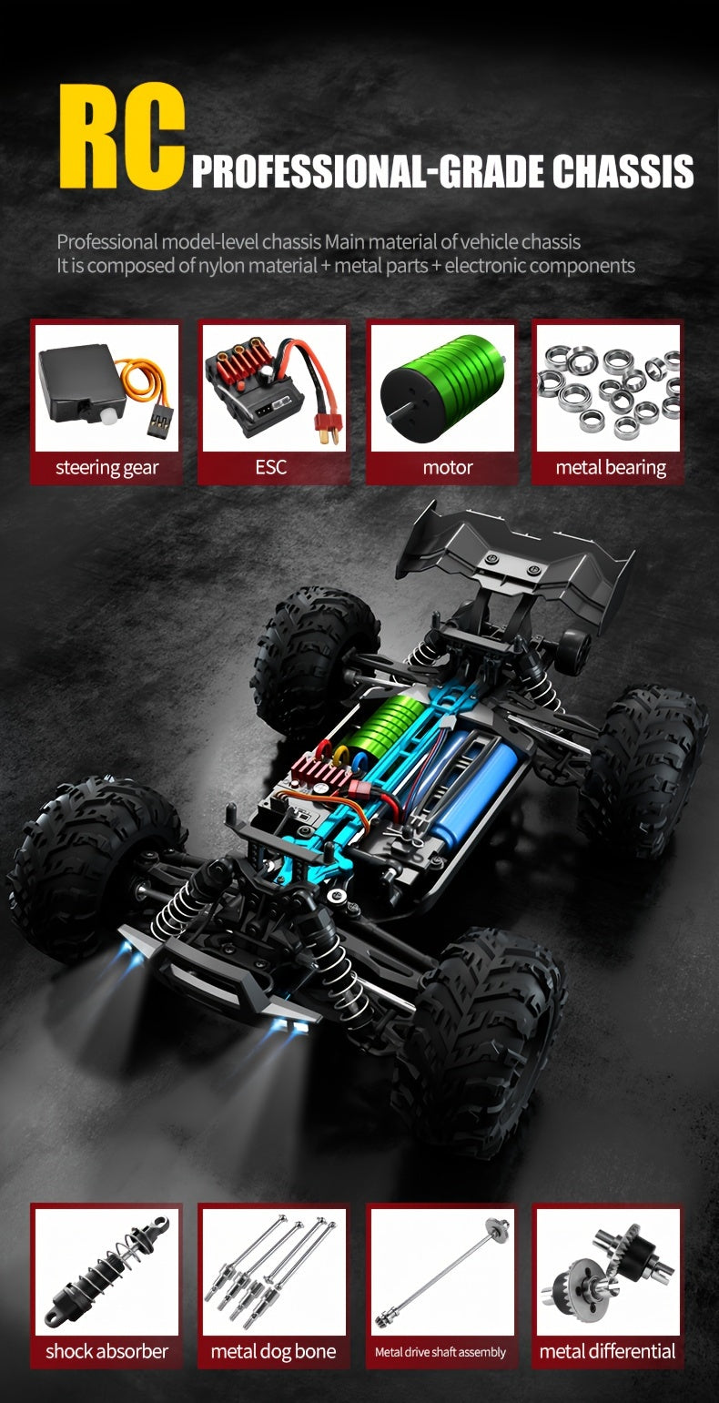 1/16 Scale 4WD Brushless Motor RC Car 70km/h High Speed 2.4G Remote Control Off-Road Drift Racing Truck with 2 Batteries – Kids Adults Gift