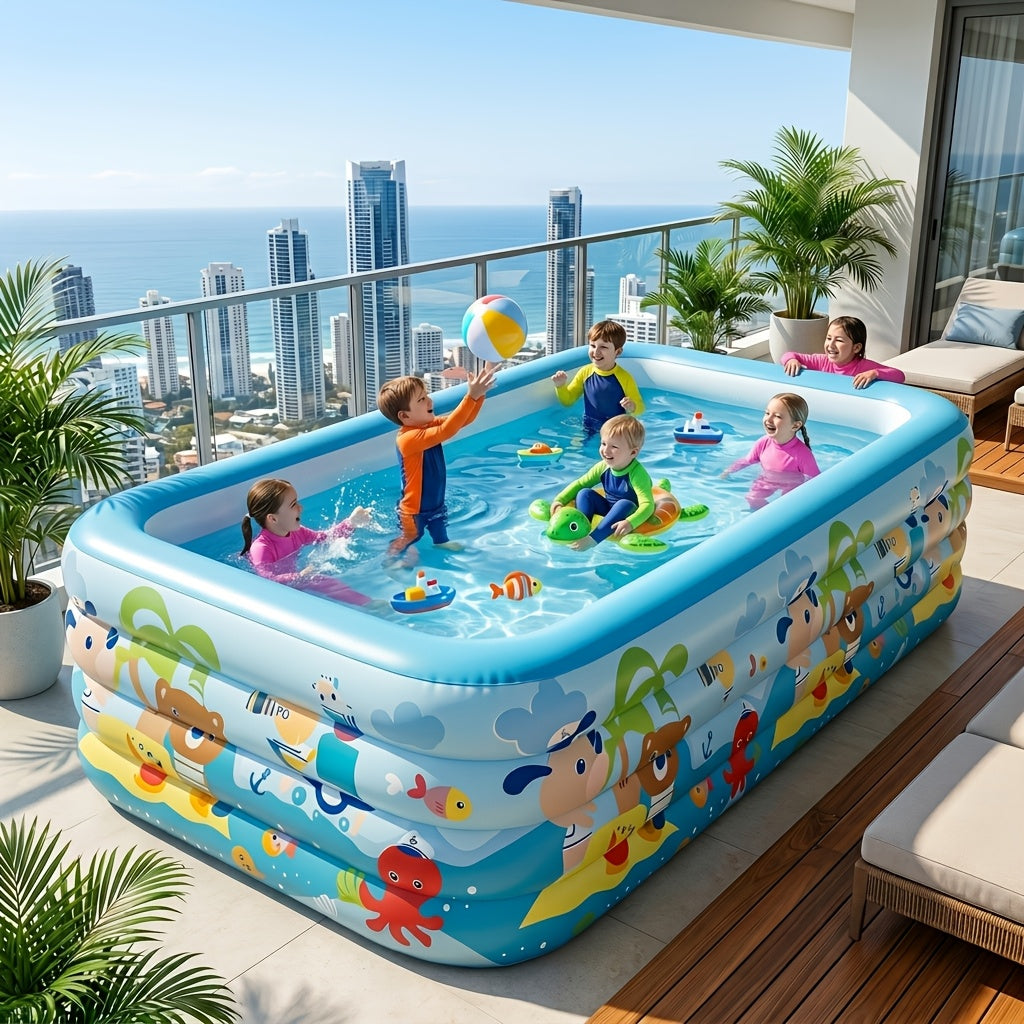 Large Cartoon Inflatable Swimming Pool for Kids & Family – Thickened Portable Wading Pool for Backyard Patio Garden, Quick Inflate Summer Outdoor Water Fun, Top Gift Choice