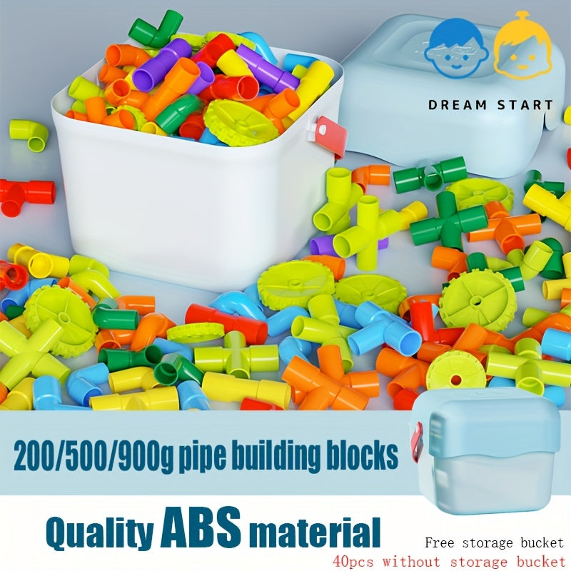 Pipe Building Blocks Set for Kids, Creative Water Pipe Tube Construction Toy with Storage Bucket for Boys Girls Ages 3+, STEM Open-Ended Imaginative Building Toy, Birthday Halloween Christmas Gift