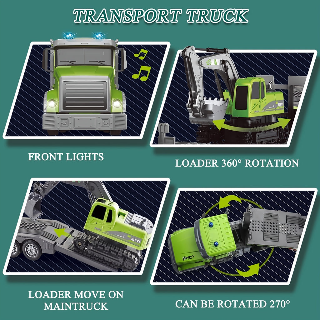 RC Semi Truck and Excavator Set 1:12 Scale Dual Remote Control with Lights Sound 2.4GHz Construction Toy for Boys Girls Ages 6-12 Birthday Gift