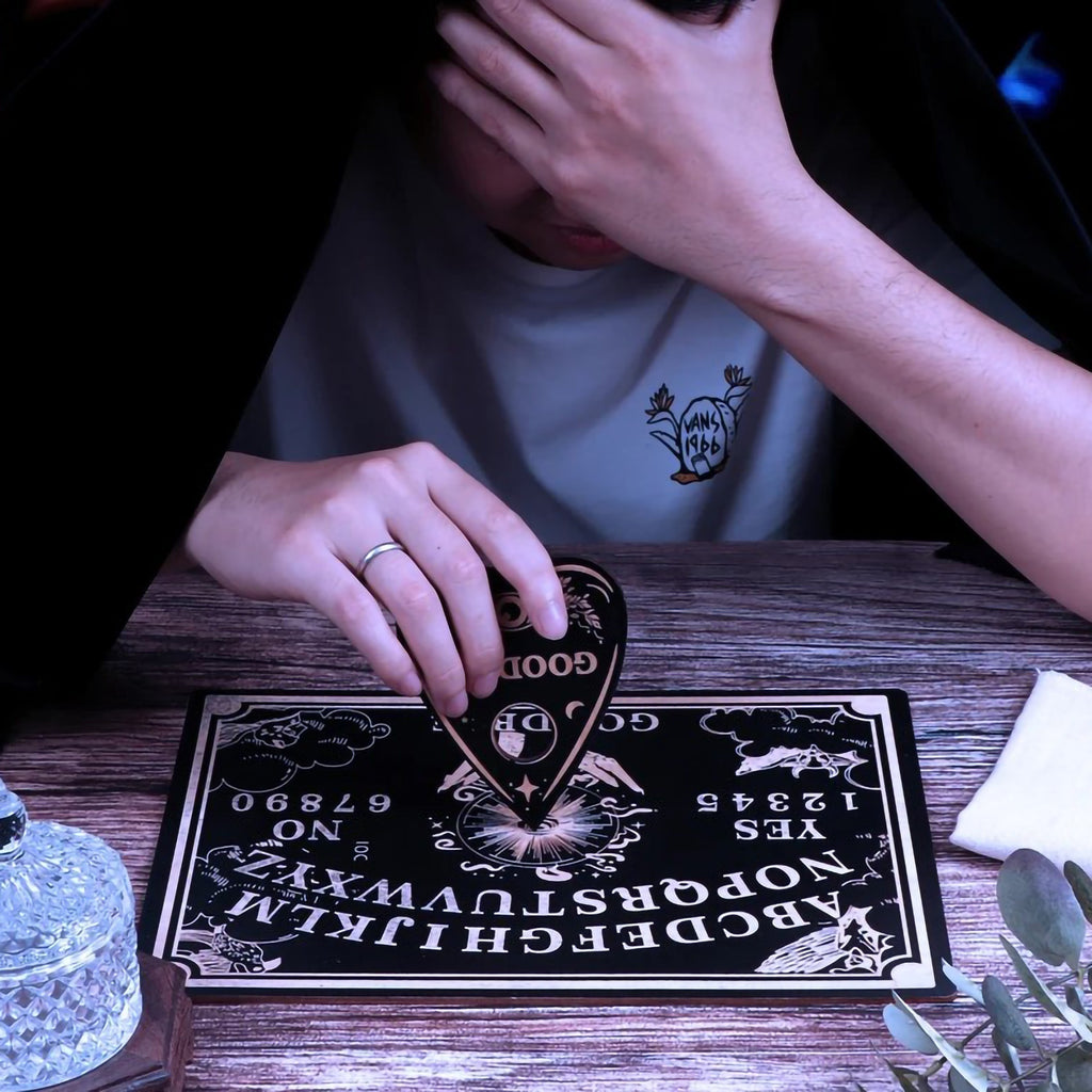 Ouija Board Wooden Psychic Set 2pcs – Handmade Carved Spiritual Guidance Divination Board Witchcraft Altar Decor Halloween Gift for Witches Moon Butterfly