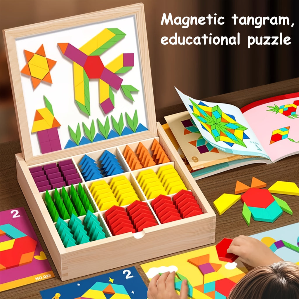 Geometric Shape Magnetic Wooden Puzzle 128-220pcs Educational Cognitive Learning Toy for Toddlers Kids Preschool Montessori STEM Birthday Gift