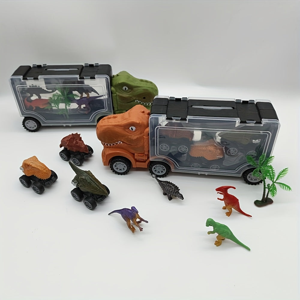 Dinosaur Truck Toy Car Set T-Rex Vehicle Playset for Boys Kids Toddlers with Dinosaur Figures Birthday Gift Ages 3+