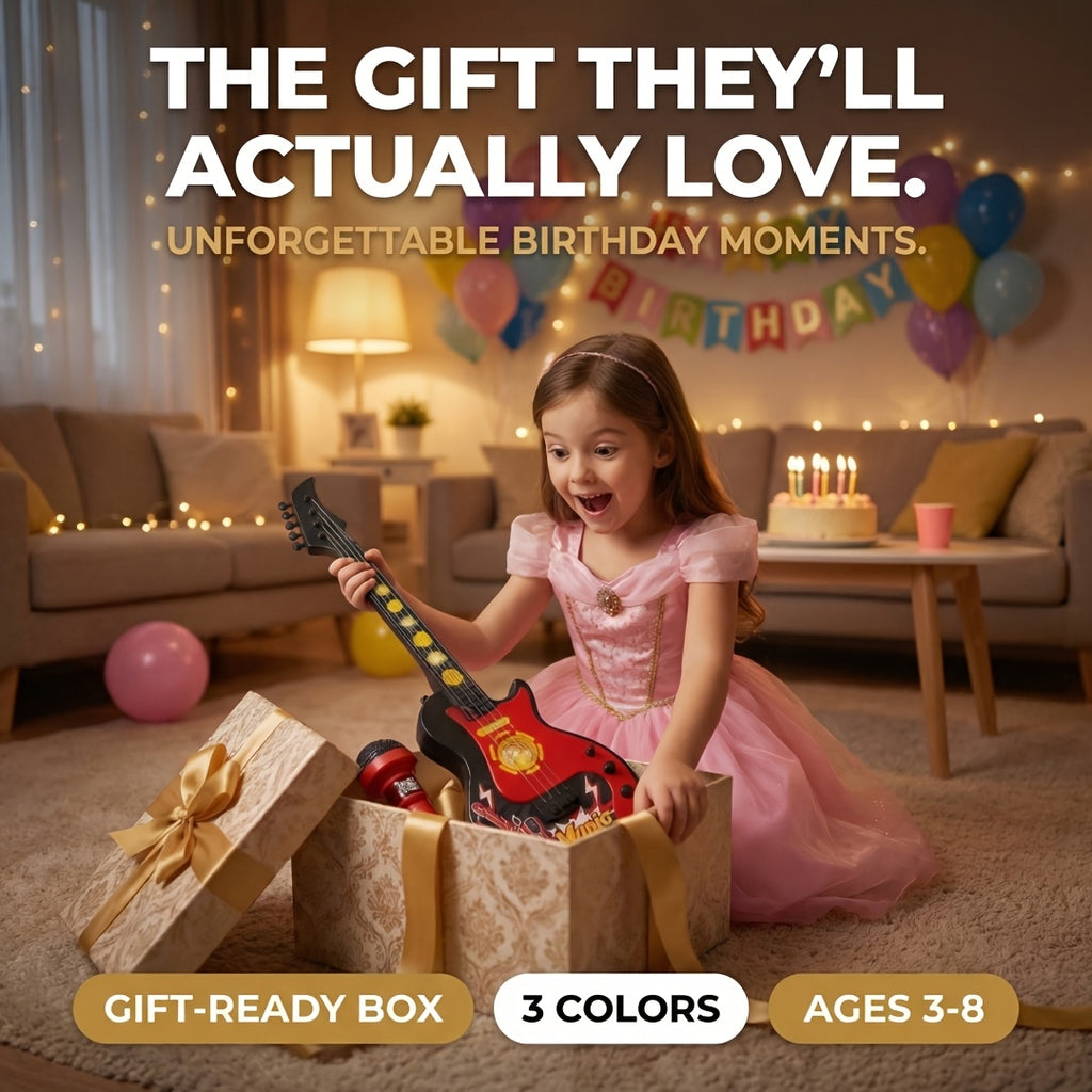Kids Electric Guitar Toy with Microphone & Lights - Musical Instrument Toy for Toddlers Ages 3-8, Light Up Sound Guitar for Boys Girls Birthday Christmas Gift