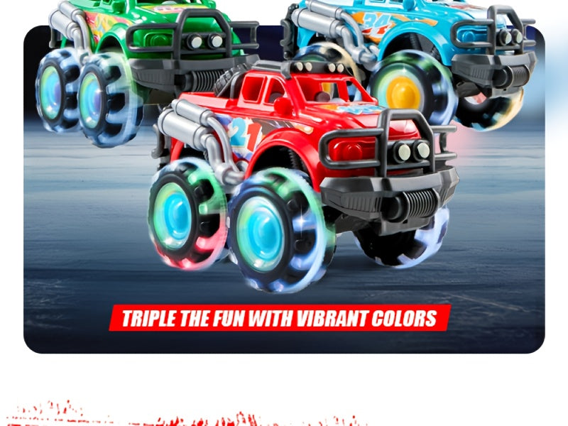3-Pack Monster Truck Toys with Flashing LED Wheels – Friction-Powered Light-Up Cars for Toddlers, Easter, Christmas & Birthday Gift for Boys & Girls