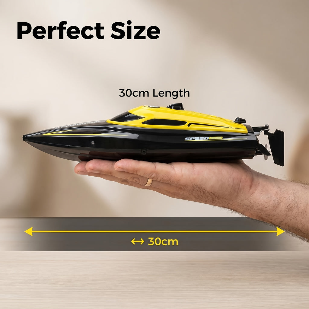Remote Control Boat for Kids 25KM/H LED Night Light Effect Pool Lake Racing RC Hovercraft Toy One-Touch Speed Control Outdoor Water Toy Ages 6+