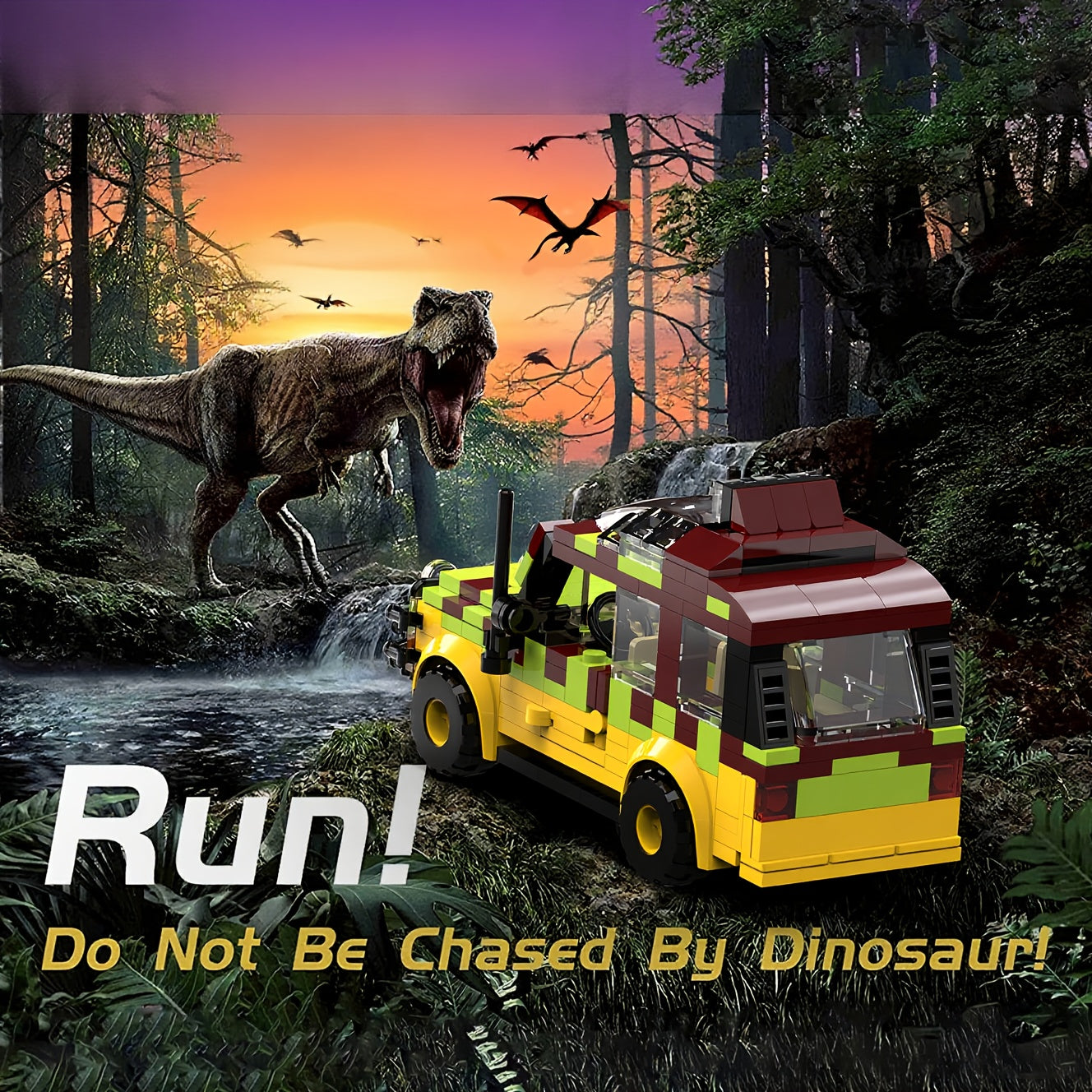 Jurassic Explorer Tour Vehicle Building Blocks Set 309 Pieces - Dinosaur Safari Car Model Kit, Creative Educational Construction Toy, Desk Display Piece, Great Christmas Birthday Gift for Kids Boys Ages 6+