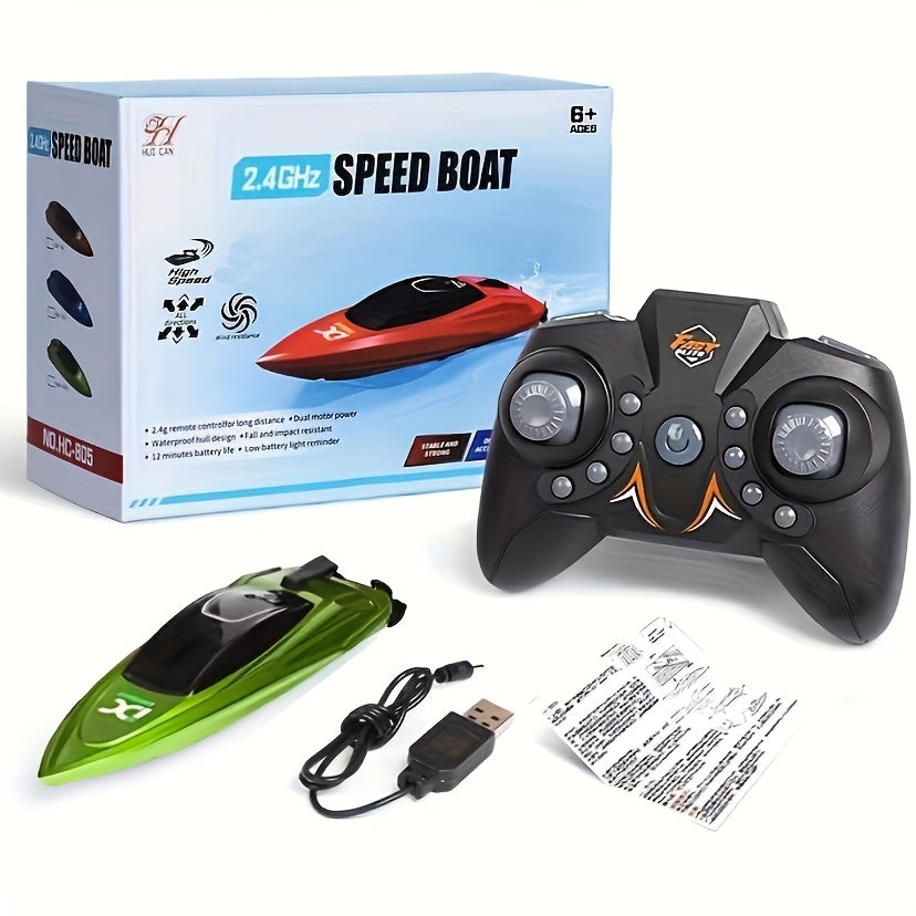 RC Boat Toy 2.4G 4-Channel Mini Remote Control Racing Boat with LED Dynamic Lights Durable Hull – Kids Summer Water Play Gift Boys Girls