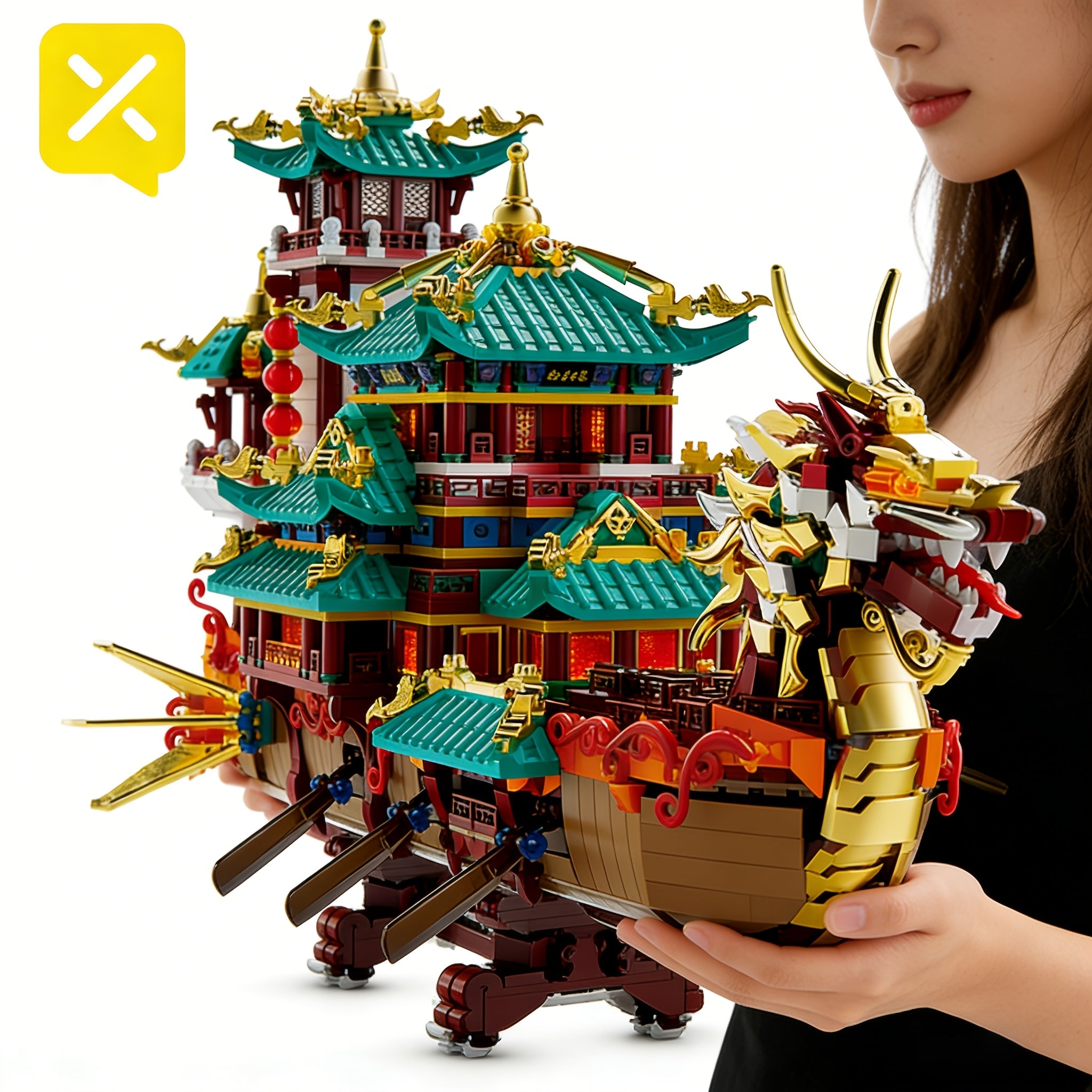 2453-Piece Dragon Boat Building Block Set Large Scale Chinese Dragon Boat Festival Model Kit - ABS Bricks Medium Difficulty, Unique Cultural Display Piece, Gift for Adults Teens Collectors