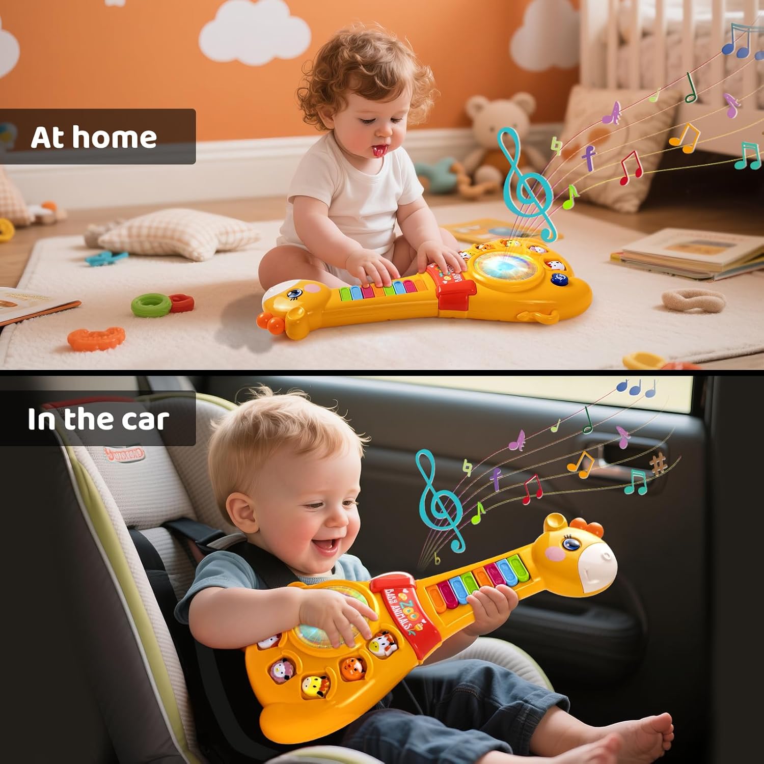 Baby Giraffe Guitar Musical Toy for 12 Months+ – Piano Keys, Animal Sounds & 8 Songs, Flashing Lights, Educational Learning Toy for Toddlers 1 Year Old Boys Girls, First Birthday Christmas Gift