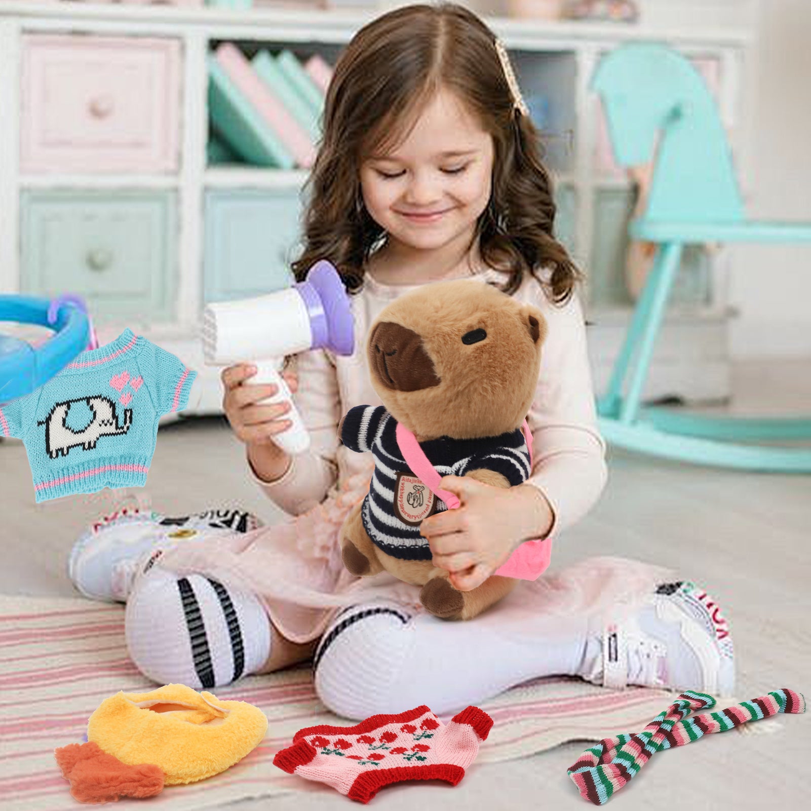 Capybara Plush Toy with 10 Clothes & Accessories – Soft Stuffed Capybara Dress Up Plushie, Cute Capybara Gift for Kids Boys Girls Birthday