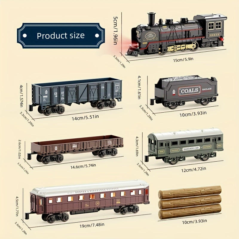 Classic Steam Engine Train Toy Model Set Battery Powered Locomotive - Nostalgic Display Toy for Kids & Train Enthusiasts, Birthday Christmas Holiday Gift