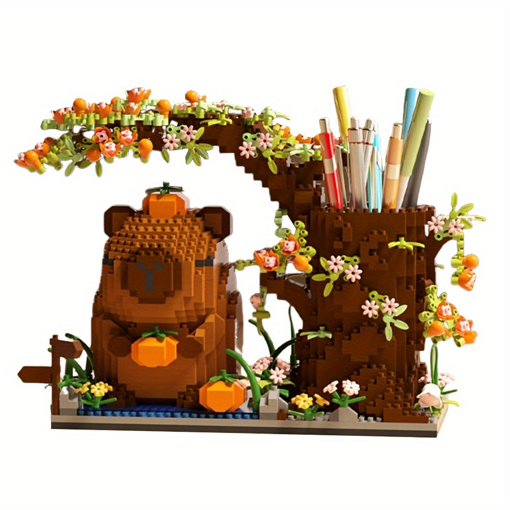 Capybara Building Blocks Pen Holder 1880pcs Micro Mini Brick Animal Figure - DIY Desktop Decoration Office Desk Organizer - Unique Birthday Gift for Teens Adults Capybara Lovers