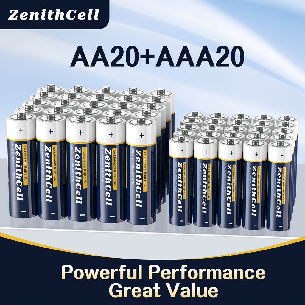 AA AAA Batteries 40 Pack (20 AA + 20 AAA) 1.5V - 5-Year Shelf Life, High Performance Alkaline Batteries for Toys, Remotes & Electronics