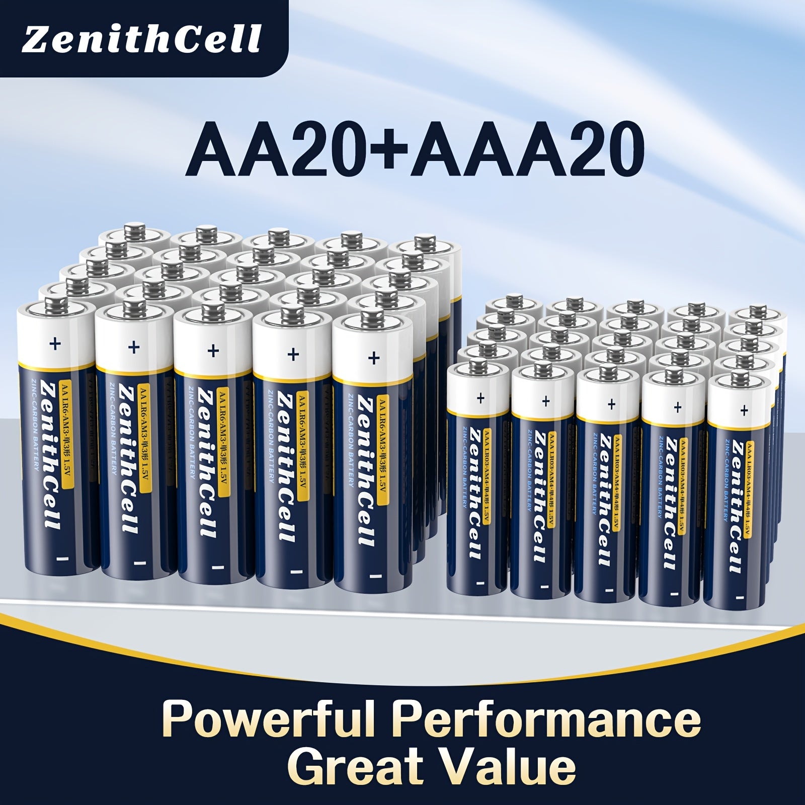 AA AAA Batteries 40 Pack (20 AA + 20 AAA) 1.5V - 5-Year Shelf Life, High Performance Alkaline Batteries for Toys, Remotes & Electronics