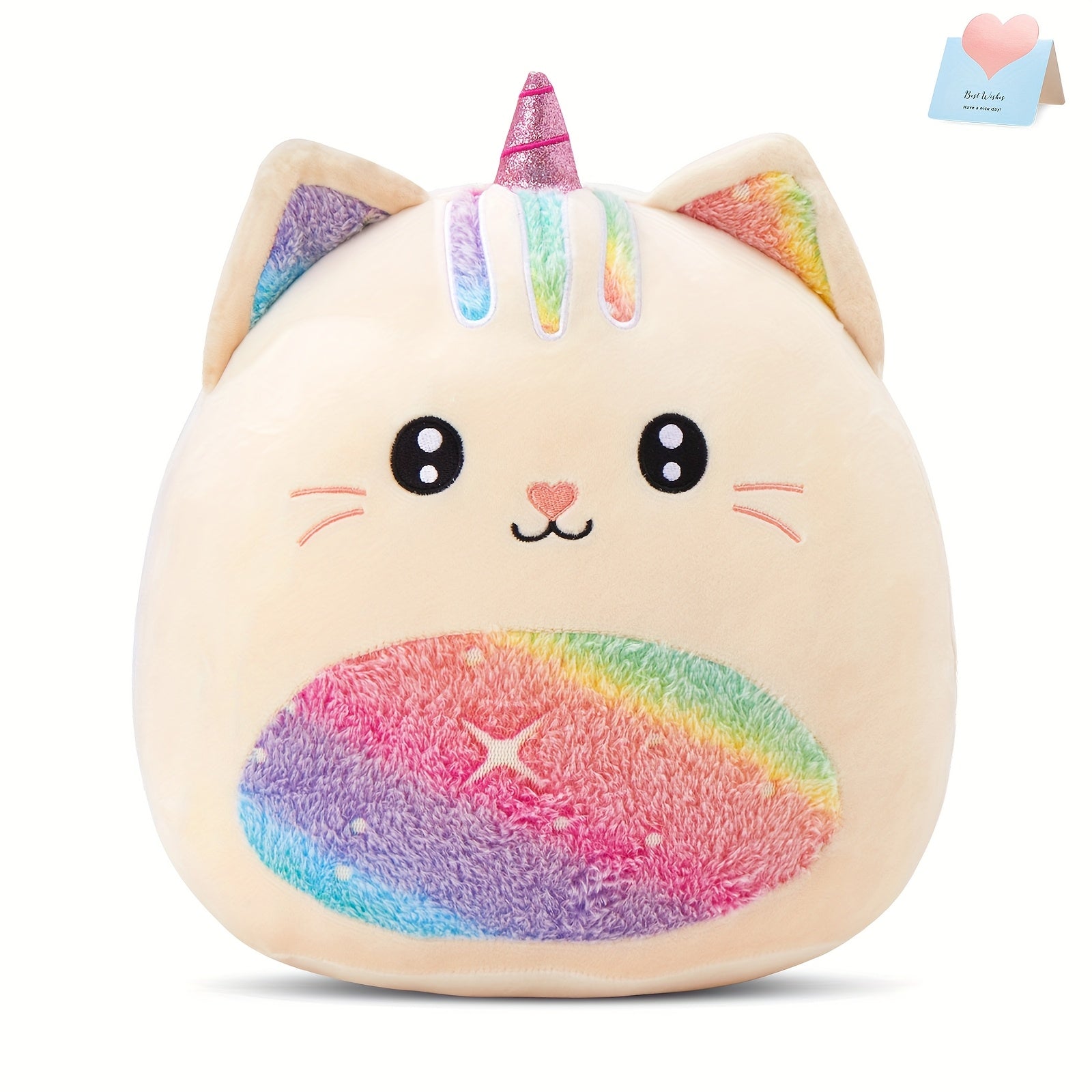 Rainbow Unicorn Kitty Plush Stuffed Pillow - Unicorn Cat Stuffed Animal for Room Decor, Fantasy Playroom Decor, Birthday Mother's Day Gift for Kids Girls Women Friends